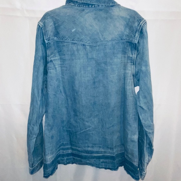 SCOTCH & SODA Ams Blauw Shirt distressed Cotton Denim Style Half-Button sz L - Picture 3 of 11